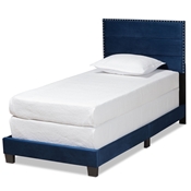 Baxton Studio Tamira Modern and Contemporary Glam Navy Blue Velvet Fabric Upholstered Twin Size Panel Bed Baxton Studio restaurant furniture, hotel furniture, commercial furniture, wholesale bedroom furniture, wholesale twin, classic twin